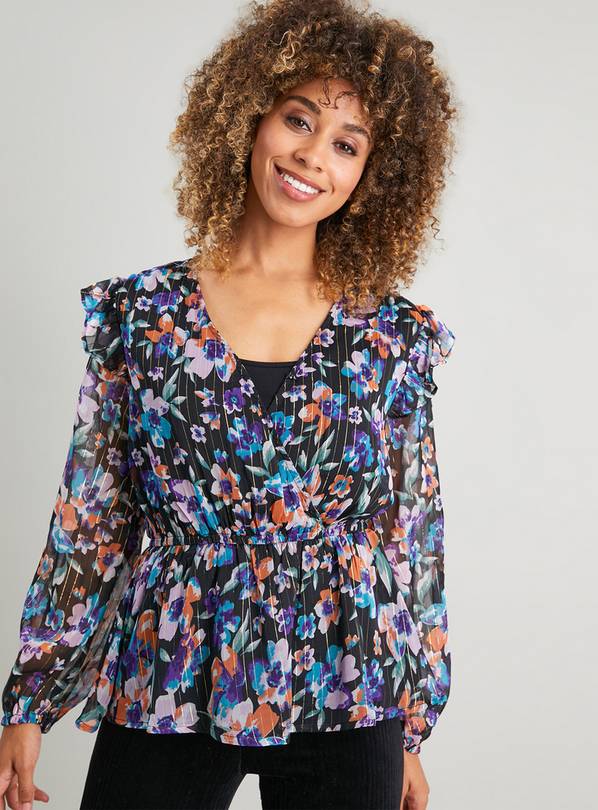 Floral Print Semi Sheer Wrap Blouse 12